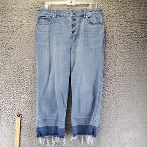 Chicos Jeans Women’s Size 2 US 12 Blue Wide Leg Crop Button Fly Frayed Hem
